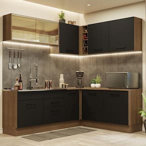 Cozinha Completa de Canto Madesa Agata 389001 com Armário e Balcão (Sem Tampo e Pia) - Rustic/Preto