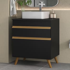 Gabinete Banheiro 1 Porta e 1 Gav Retrô 70cm Multimóveis MP5024 Preto