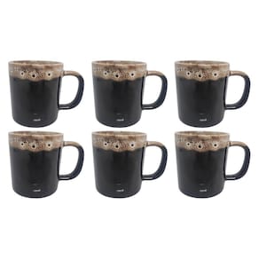 Jogo 6 Canecas Chá Café Porcelana 300ml Borda Marrom 300ML