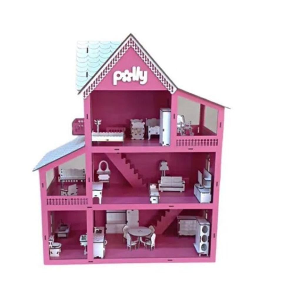 Casinha 60 cm mdf com Móveis e Brinde Tema Barbie