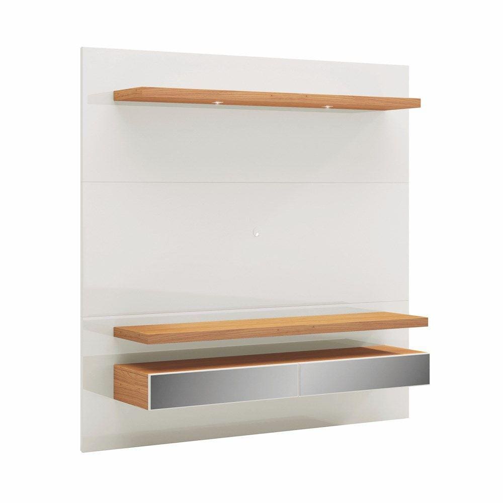 Painel Bancada Suspensa Para TV Até 60 Pol. TB107E Com LED 2 Gavetas Off White/Freijó - Pradel