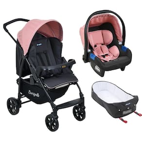 Carrinho de Bebê Travel System Burigotto Ecco Cinza e Rosa + Ninho