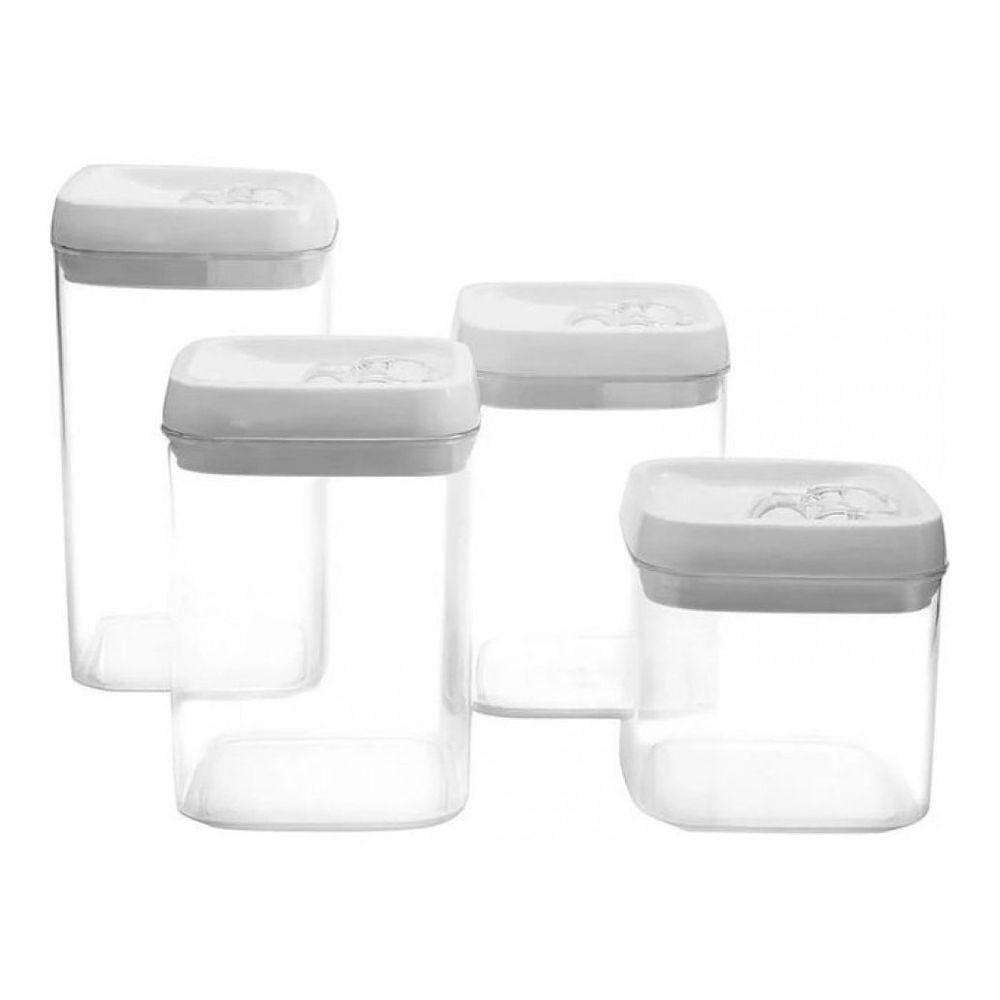 Conjunto 4 Potes Herméticos P/ Mantimentos Com Tampa Á Vácuo