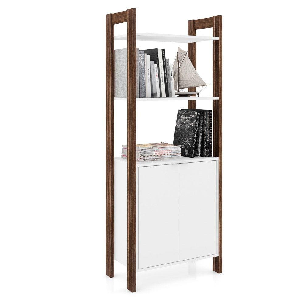 Estante Livreiro Multiuso 2 Portas AZ1009 Branco/Nogal - Tecno Mobili