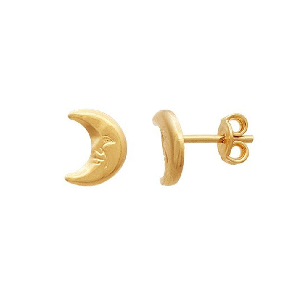Brinco lua com rosto 8mm Folheado a Ouro