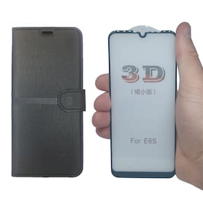 Kit Capa Carteira Compatível c/ Motorola E6s E6i + Película 3D