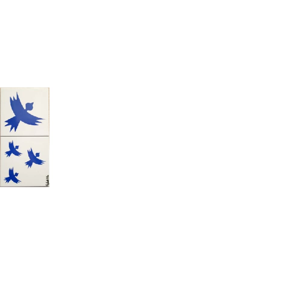 Azulejo Duplo Personalizado Artista Elizabeth Titon 30 x 15 cm - Pássaro Azul