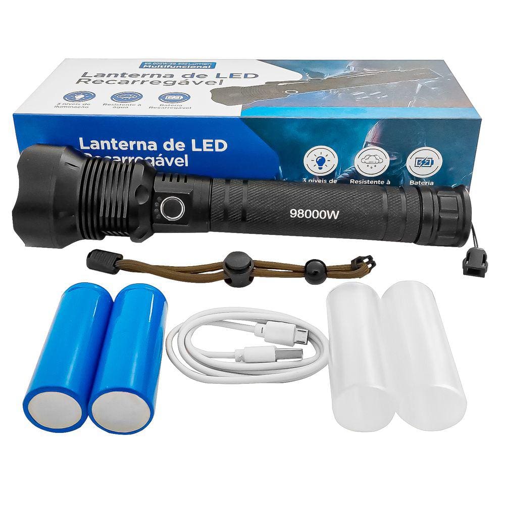 Lanterna Tatica Recarregavel Usb Zoom P70 2 Versão Pro Com Alcance de 1000m Para Sitio Fazenda