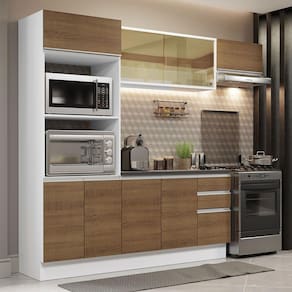 Cozinha Completa 100% MDF Madesa Acordes 250004 com Armário e Balcão (Com Tampo) - Branco/Rustic