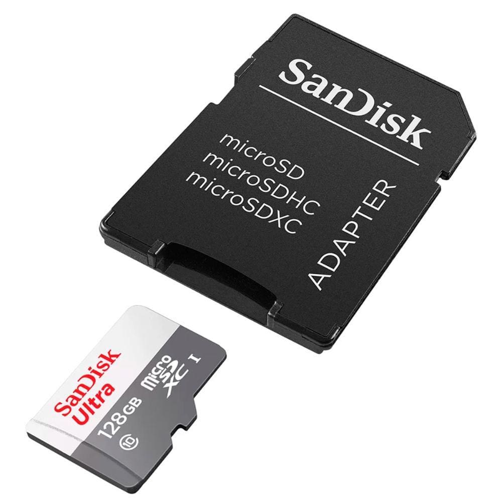 Cartão 128GB Micro SD + Adaptador - Classe 10 - Velocidade até 100MB/s - Sandisk SDSQUNR-128G-GN3MA