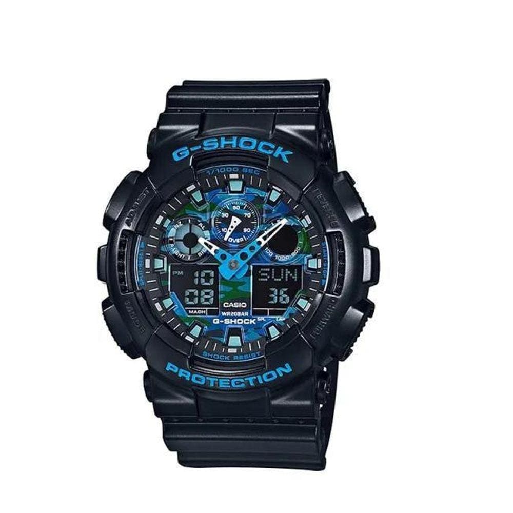 Relogio Casio G-Shock Ga-100Cb-1Adr Preto Fundo Azul