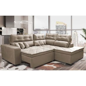 Sofá de Canto 2,60x2,36m Retrátil e Reclinável com Molas Cama inBox Platinum. Direito Suede