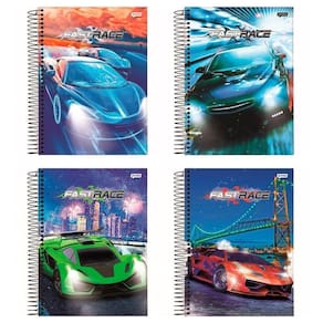Caderno Espiral Jandaia Universitário Capa Dura Fast Race 1 Matéria 80 Folhas Embalagem com 4 Unidades