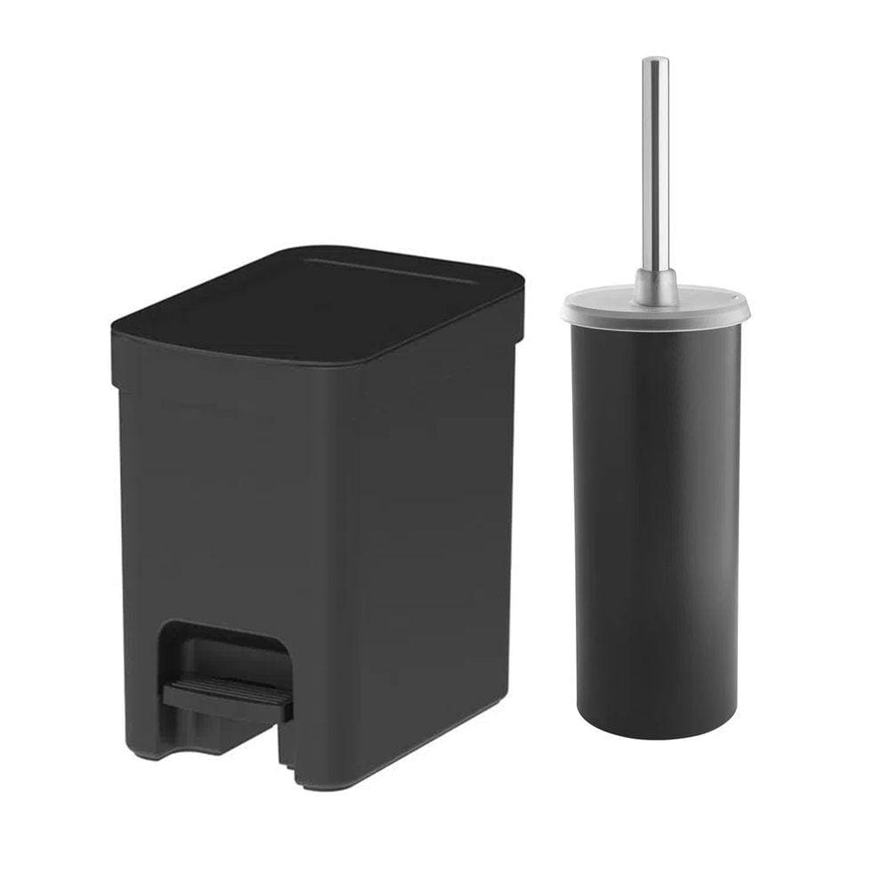 Kit 2 Peças de Banheiro Lixeira 6 Litros Pedal Suporte Porta Escova Sanitária - Ou