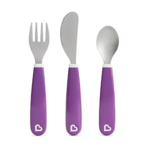 Conjunto De Talheres Inox Colher, Garfo E Faca Roxo Munchkin