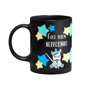 Caneca Divertida Preta - Fofo porém nervosinho! Unicórnio