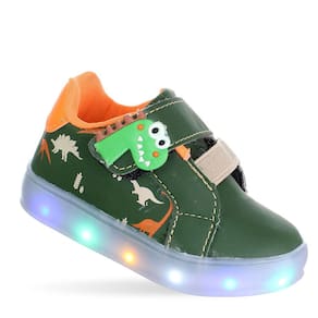Tenis Calçado Infantil Menino Luzes Led Automática Dinossauro Verde