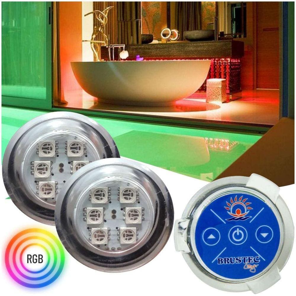 Kit Iluminação Multicolorida Para Banheira Com 2 Refletores Led 1W Rgb E Painel De Comando - Brustec