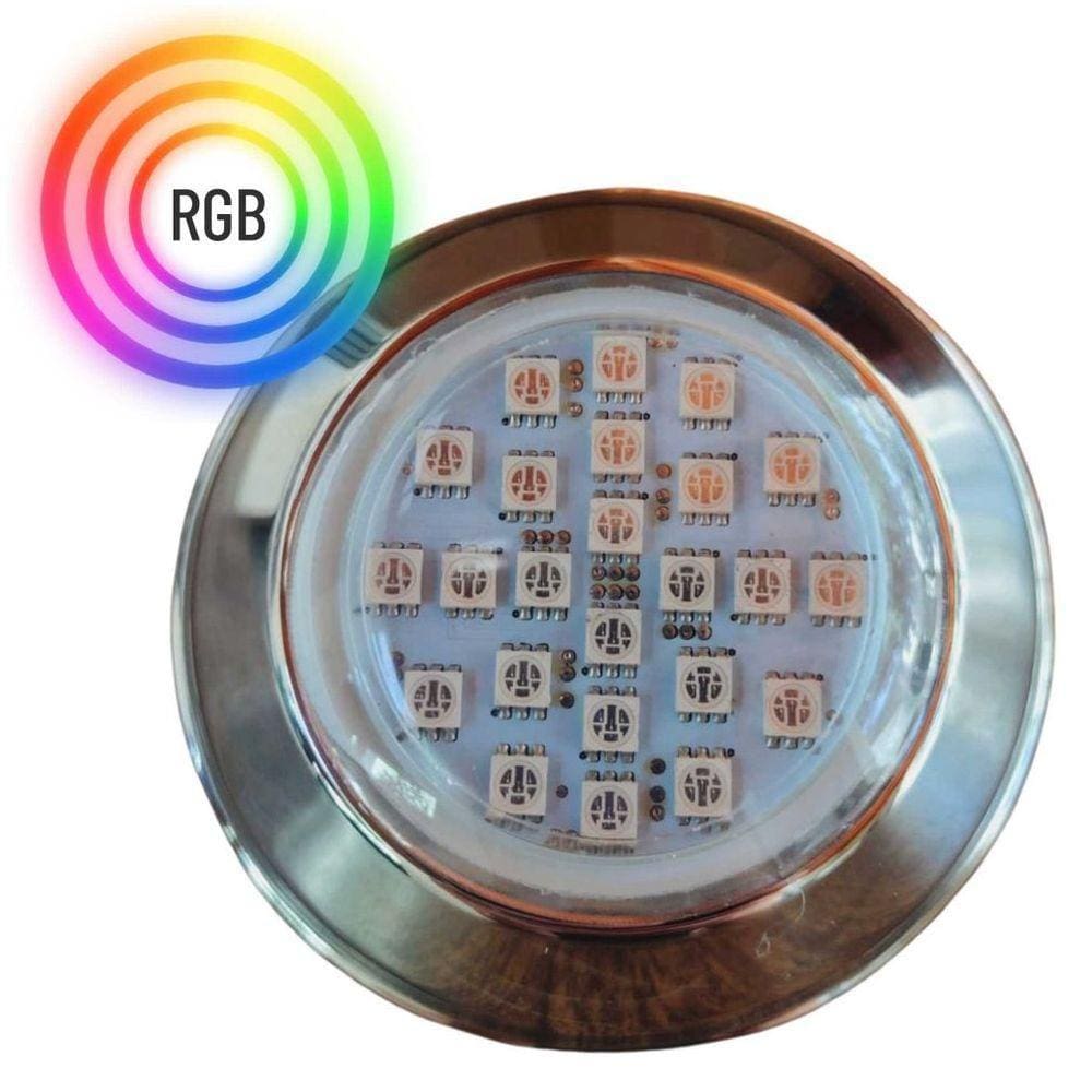 Refletor Power Led 5W Rgb Em Inox Iluminação Para Piscina Luz Multicolorida - Brustec