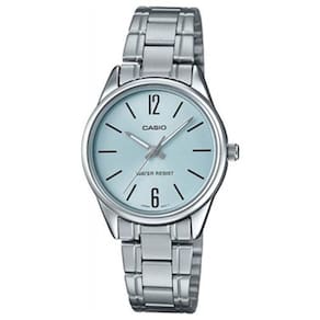 Relógio Feminino Casio Pequeno Prata Com Fundo Azul