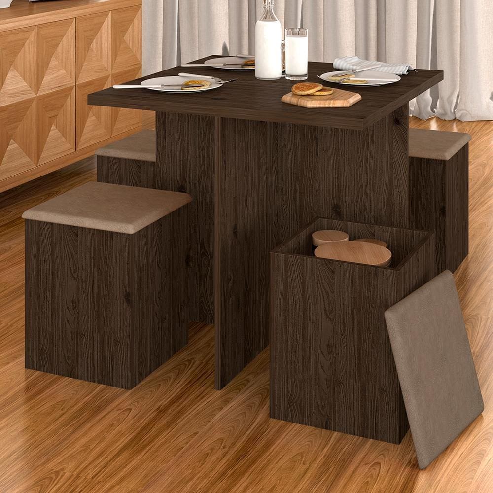 Mesa Com 4 Banquetas Berlim Imbuia/capuccino - Móveis Arapongas