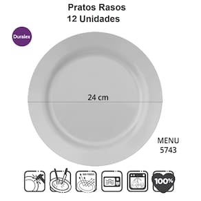 Jogo De Pratos Rasos 12 Un Vidro Branco 24cm Duralex Opaline
