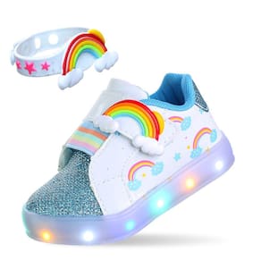 Tenis Led Luz Arco Iris Nuvem Infantil Menina Com  Acessório Pulseira