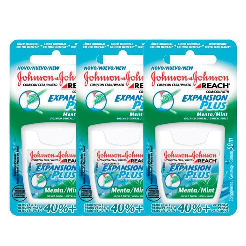 Kit 3 Fio Dental Reach Expansion Plus Menta Johnson`s 50m