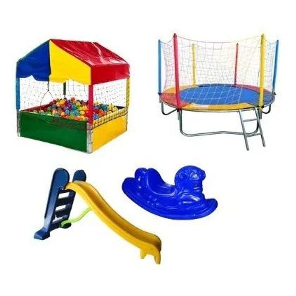 Cama Elástica 2,30M + Piscina De Bolinha 1M+ Escorregador M + Cavalinho