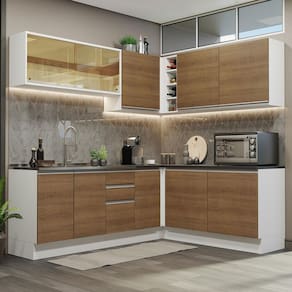 Cozinha Completa de Canto 100% MDF Madesa Acordes 389002 com Armário e Balcão - Branco/Rustic