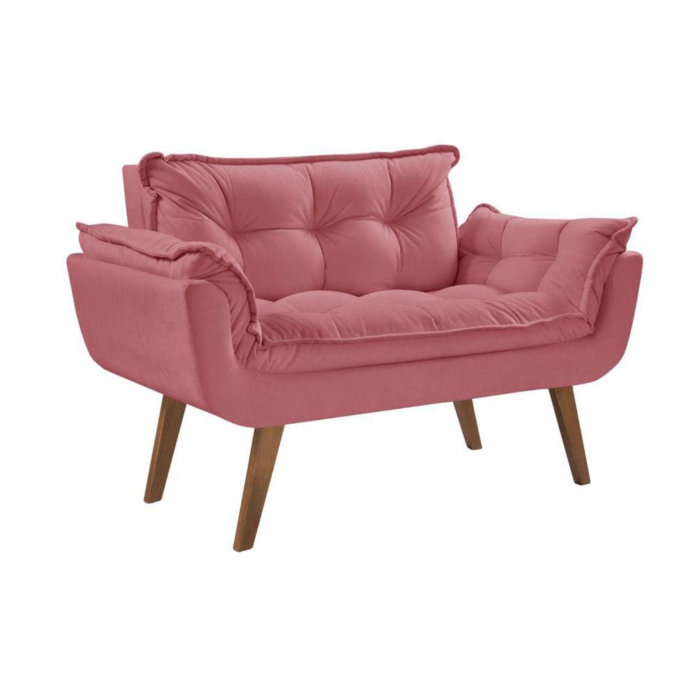 Poltrona Opalla 2 Lugares Pé Palito Rosa Tecido 209