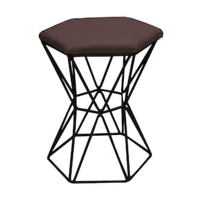 Kit 05 Puff Banqueta Louis Industrial Hexágono Ferro Preto Suede Marrom
