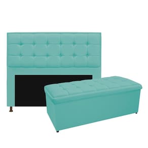 Cabeceira e Calçadeira Copenhague 140 Cm Casal Azul Tiffany