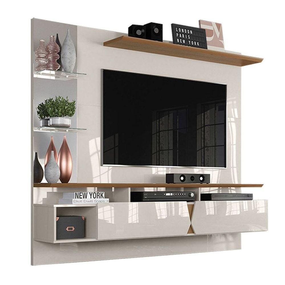 Painel Intense Off White/Damasco Para Tv Até 55 Polegadas Com 2 Portas E Espelhos