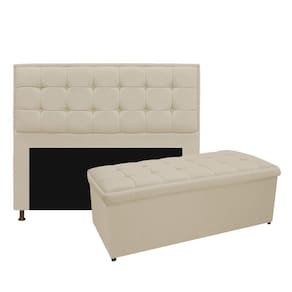 Cabeceira E Calçadeira Copenhague 195Cm King Size Suede Bege