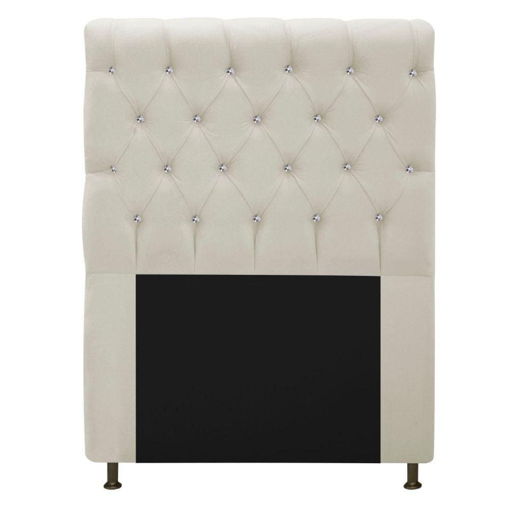 Cabeceira Estofada Cristal 90 Cm Solteiro Com Strass Bege