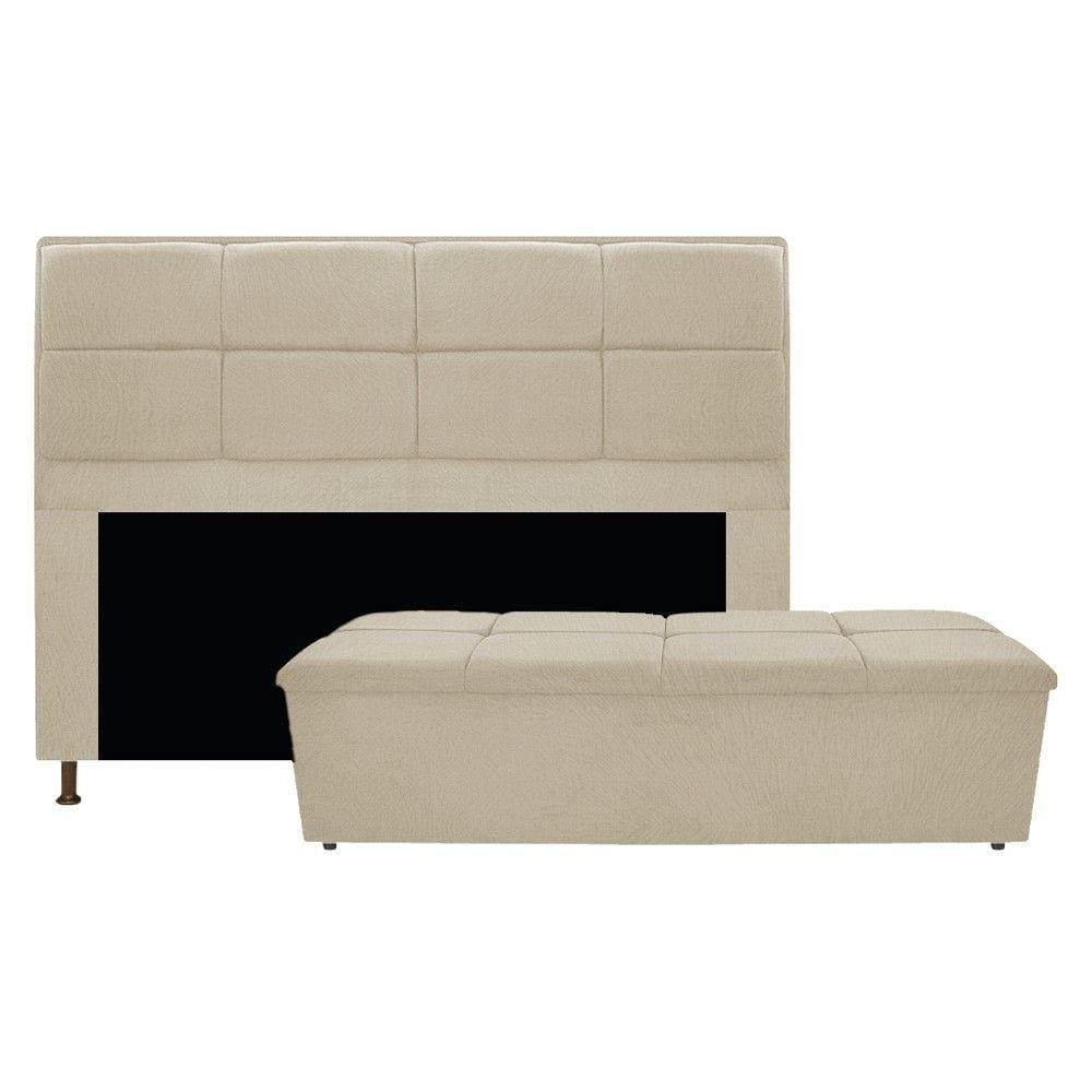 Cabeceira e Calçadeira Munique 195 Cm King Size Suede Bege