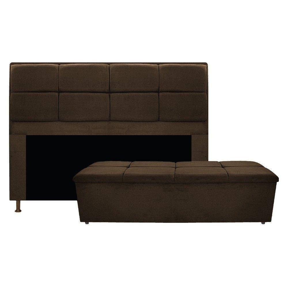 Cabeceira e Calçadeira Munique 140 Cm Casal Suede Marrom