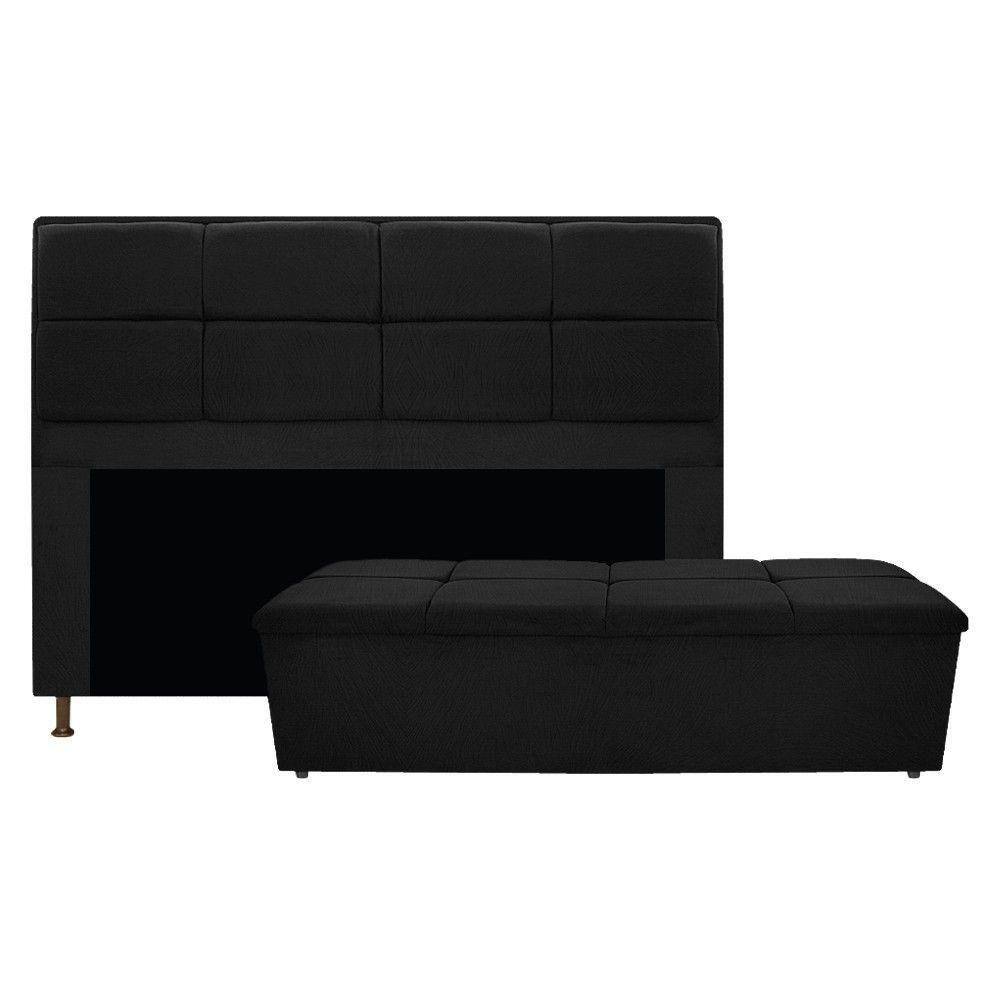Cabeceira e Calçadeira Munique 140 Cm Casal Suede Preto