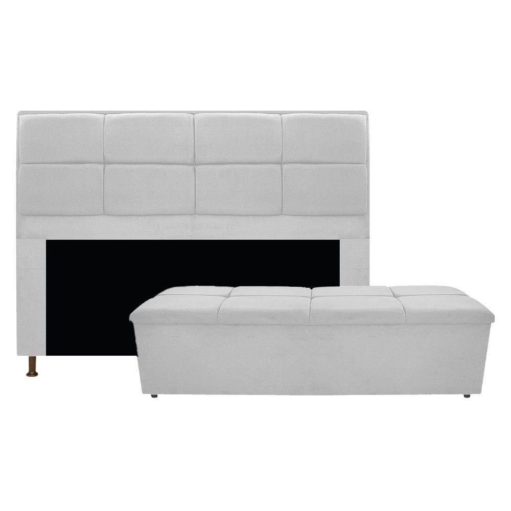 Cabeceira e Calçadeira Munique 195 Cm King Size Suede Branco
