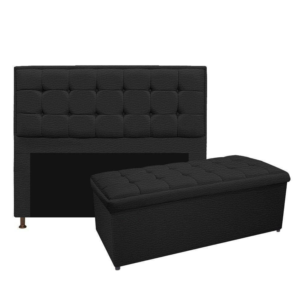 Cabeceira e Calçadeira Copenhague 140 Cm Casal Corano Preto