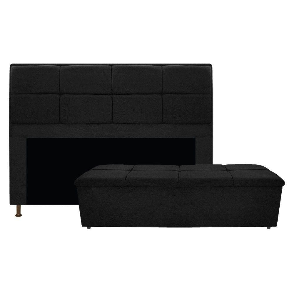 Cabeceira e Calçadeira Munique 195 Cm King Size Suede Preto