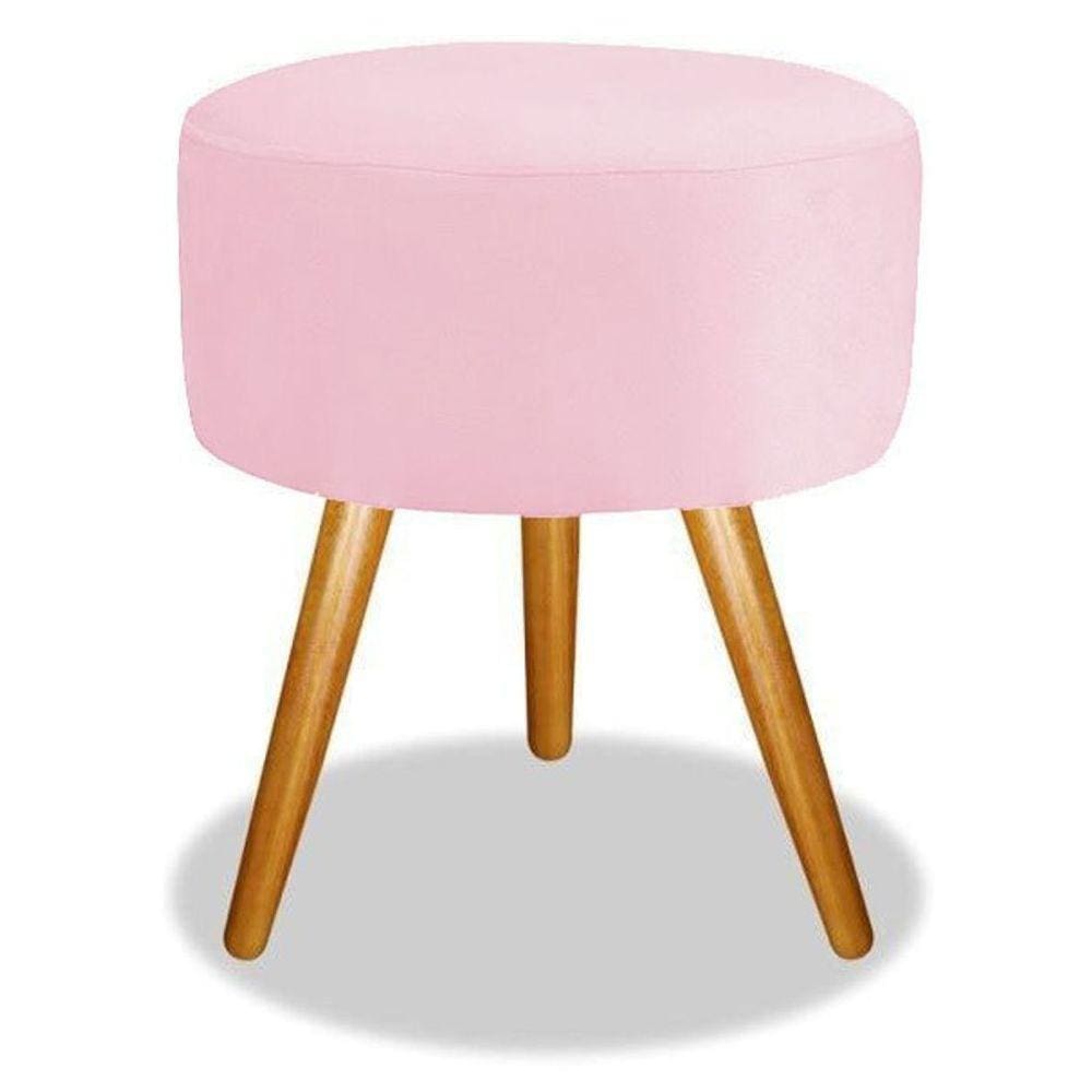 Puf Puff Magnus Redondo Decorativo Pé Palito Suede Rosa Bebê