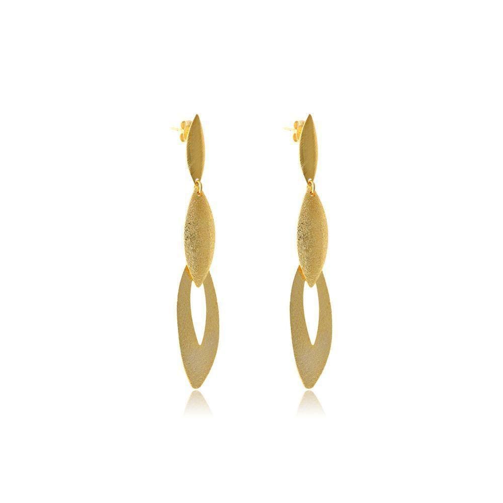 Brinco Grande De Folhas Sobrepostas Folheado Em Ouro 18k