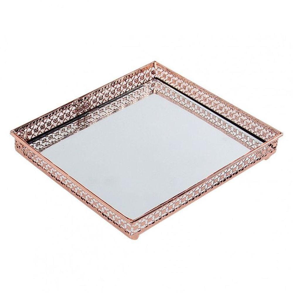 Bandeja Espelhada E Metal Cobre 16,5cm X 16,5cm X 3,1cm
