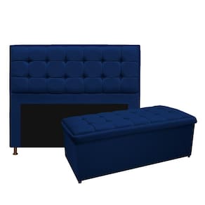 Cabeceira e Calçadeira Copenhague 195Cm King Size Suede Azul