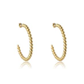 Brinco Argola Grande De Bolinha Dourada Folheado Em Ouro 18k
