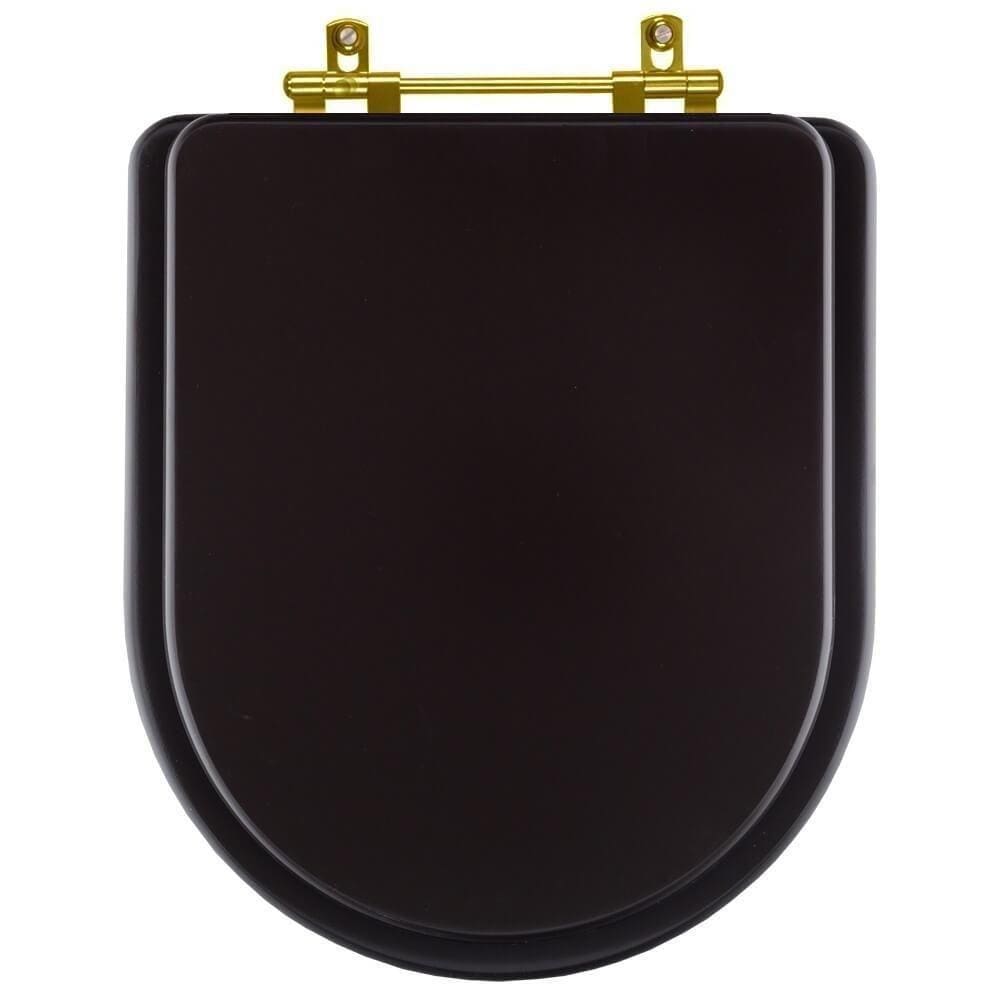 Assento Sanitário Carrara Preto Para Ferragem Dourada
