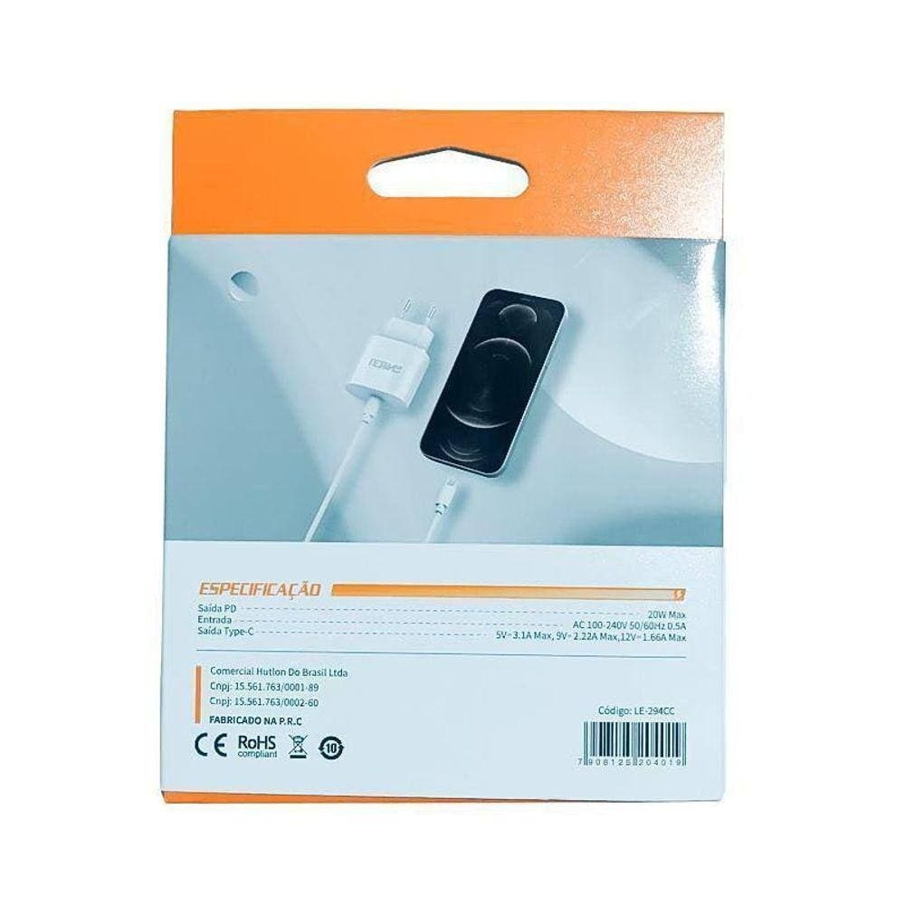 Cabo + Fonte Carregador Turbo Type-C 20W/Lelong