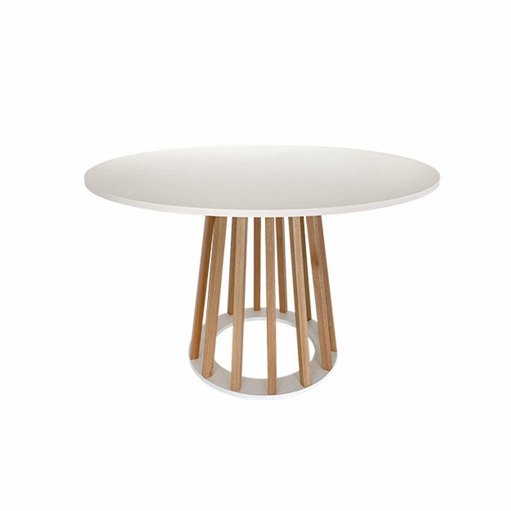 Mesa de Jantar Redonda Itália Branca Pé Amadeirado Ref. 070 120BM VivaLigna